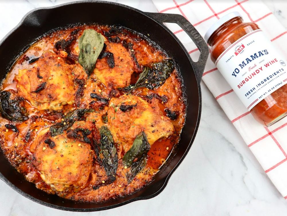 Burgundy Wine Sundried Tomato Chicken Thighs - Yo Mama's Foods